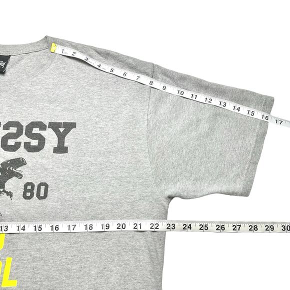 Stussy | Men | Gray Old Skool Dino T-Rex Crew Neck SS Graphic Tee | Size Large - Picture 5 of 10
